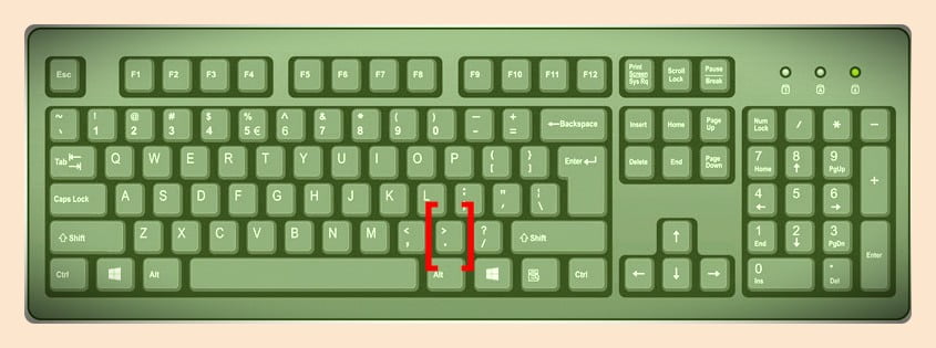 دکمه بزرگتر از در کیبورد ، کلید نقطه در لب تاپ